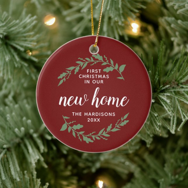 1st Christmas In Our New Home Personalised Laurels Ceramic Ornament (Tree)