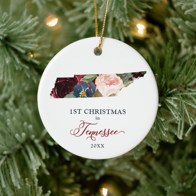 1st Christmas In Tennessee Personalised New Home Ceramic Ornament (Tree)