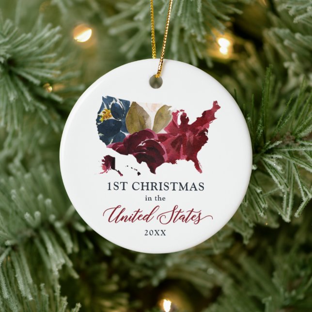 1st Christmas In The United States Personalised Ceramic Ornament (Tree)