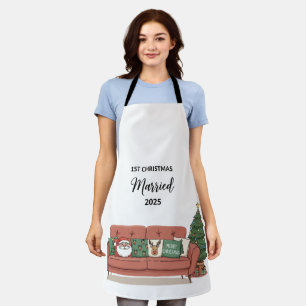 1st Christmas Married 2025   Cute Cosy Couch Newly Apron