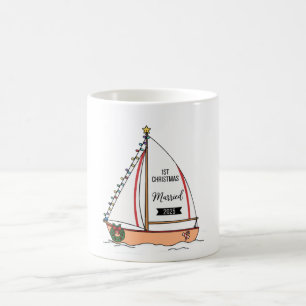  1st Christmas Married 2025   Cute Nautical  Coffee Mug
