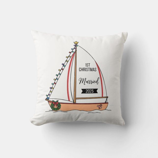  1st Christmas Married 2025 | Cute Nautical  Cushion (Front)