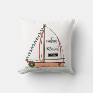  1st Christmas Married 2025   Cute Nautical  Cushion