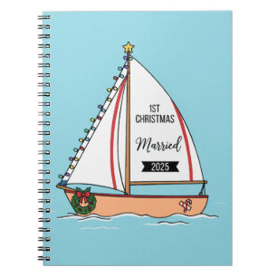 1st Christmas Married 2025 Cute Nautical Notebook
