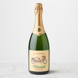 1st Christmas Married 2025 Newlywed Couple Sparkling Wine Label