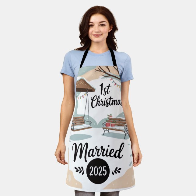 1st Christmas Married 2025 | Rustic Winter Scene  Apron (Worn)