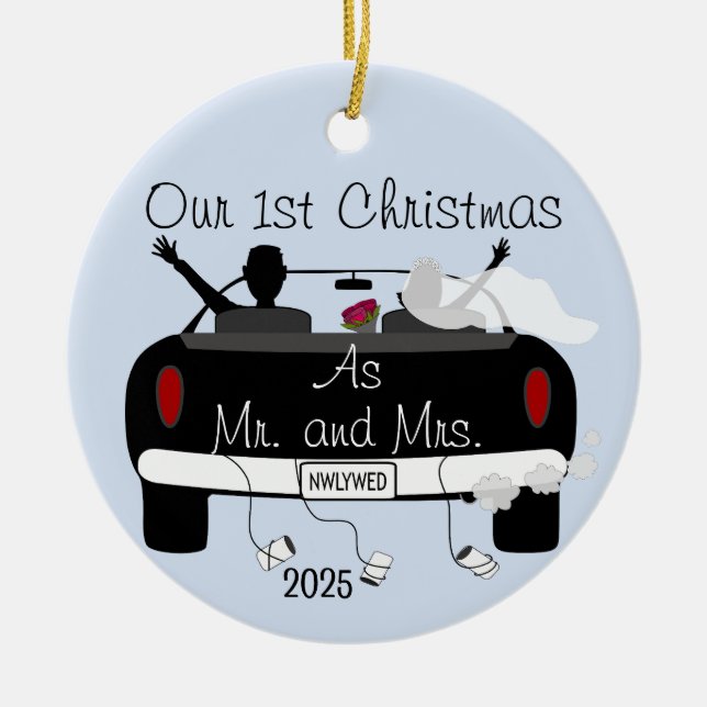 1st Christmas Married Couple Ceramic Ornament (Front)