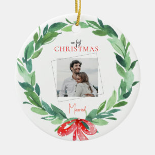 1st Christmas Married Couple Photo  Ceramic Ornament