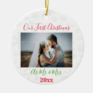 1st Christmas Married Couple Photo Ceramic Ornament