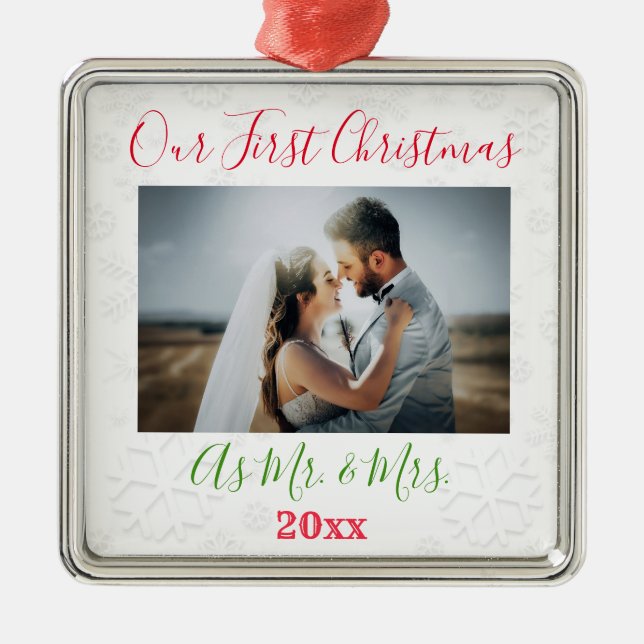 1st Christmas Married Couple Photo Metal Ornament (Front)