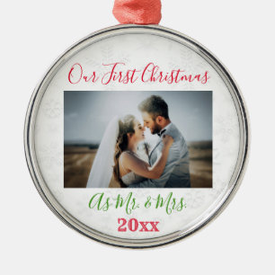 1st Christmas Married Couple Photo Metal Ornament