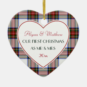 1st Christmas Married Gifts-Stewart Plaid Ceramic Ornament