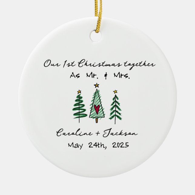 1st Christmas Married Personalised Ornament (Front)