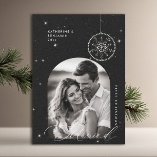 1st Christmas Married Snowflakes Boho Black Photo Holiday Card