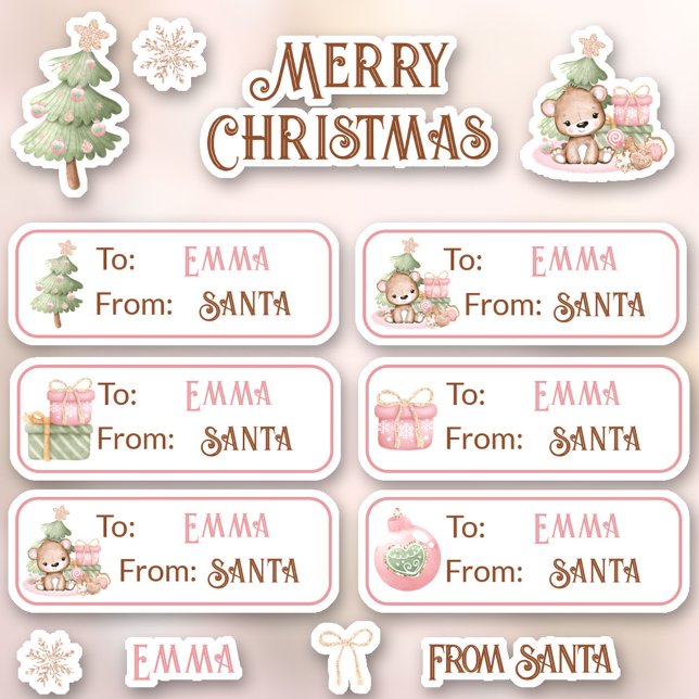 1st Christmas Name Pink Labels Kiss Cut Stickers (1st Christmas Name Pink Labels Kiss Cut Stickers)