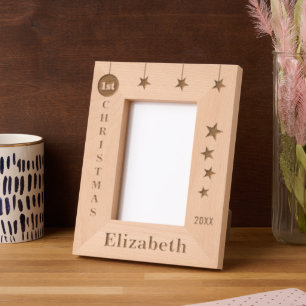 1st Christmas name stars year Etched Frames