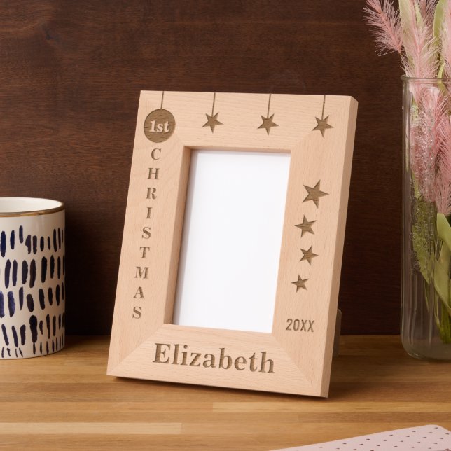 1st Christmas name stars year Etched Frames (Left)