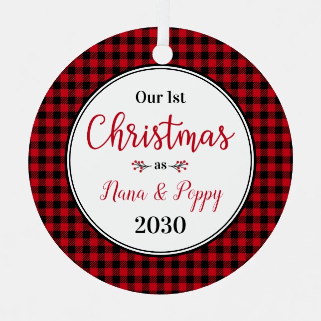 1st Christmas Nana Poppy Photo Metal Tree Decoration (Front)