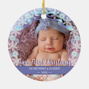 1st Christmas Newborn Grandparents Soft Blue Ceramic Ornament