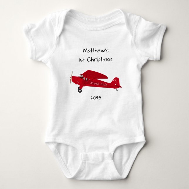 1st Christmas North Pole Aeroplane Baby Boy Baby Bodysuit (Front)