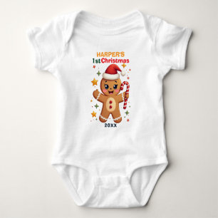 1st Christmas, own text, Ginger Joy Gigglesuit Baby Bodysuit