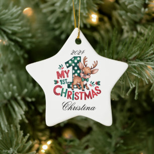 1st Christmas Personalised Star Ceramic Ornament