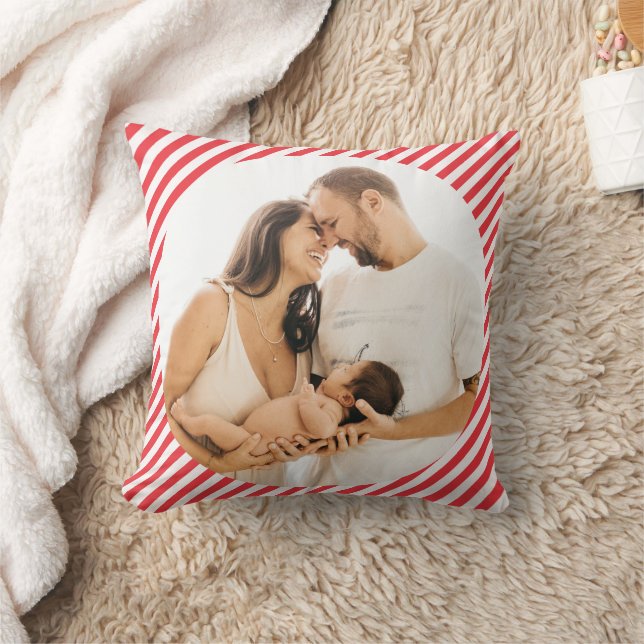1st Christmas Red Candy Cane Family Custom Photo Cushion (Blanket)