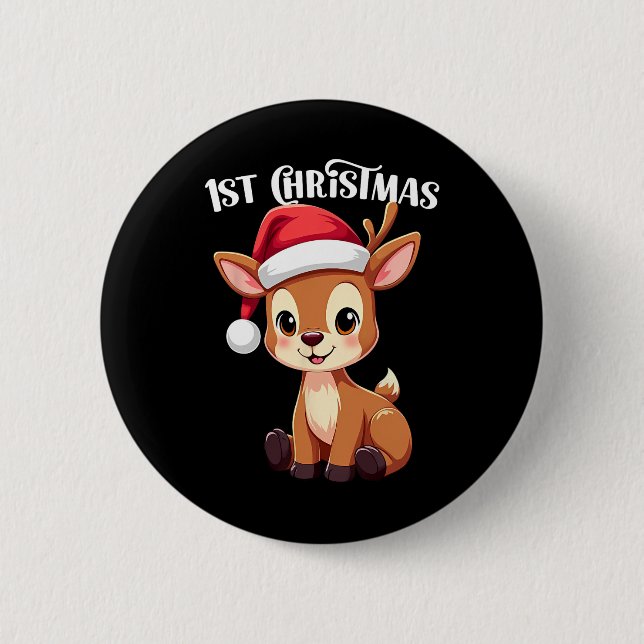 1st Christmas Reindeer Cute Animal Holiday Season  6 Cm Round Badge (Front)
