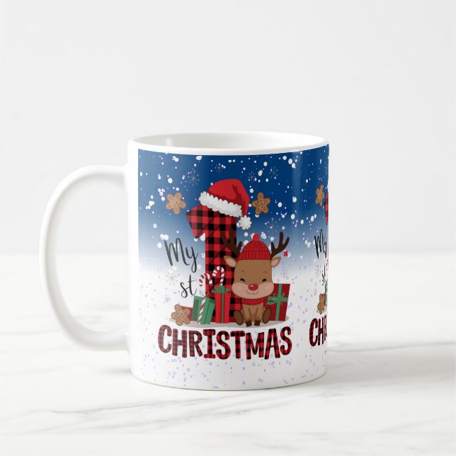 1st Christmas Santa Hat White Snow Baby Reindeer Coffee Mug (Left)
