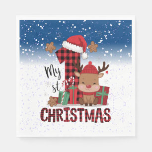 1st Christmas Santa Hat White Snow Baby Reindeer Napkin