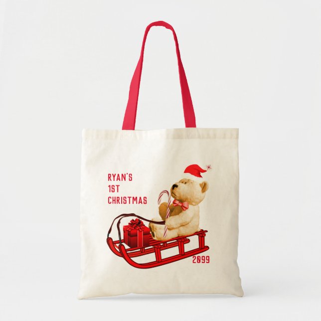 1st Christmas Sled & Teddy Bear Gift Tote Bags (Front)