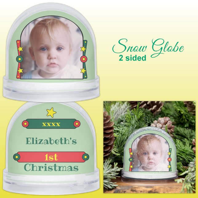 1st Christmas stars name year yellow red green Snowglobe (Creator Uploaded)