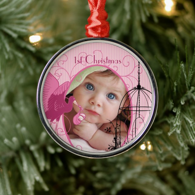 1st Christmas Stork Birdcage Photo Christmas  Metal Tree Decoration (Tree)