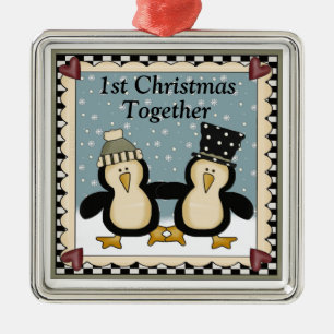 1st Christmas Together Penguin Gift Metal Ornament