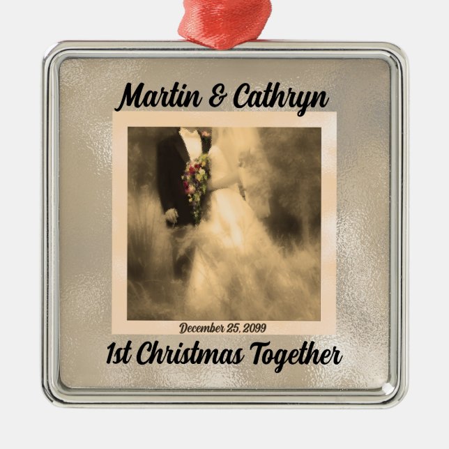 1st Christmas Together Sepia Bride and Groom Metal Ornament (Front)