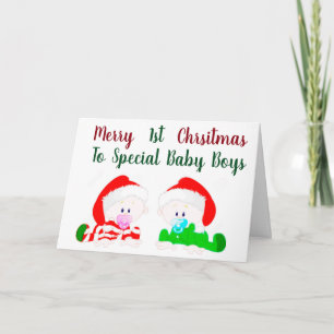 ***1st CHRISTMAS **TWIN BABY BOYS*** Holiday Card
