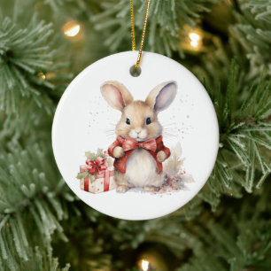 1st Christmas Whimsical Cute Bunny Customised Ceramic Ornament