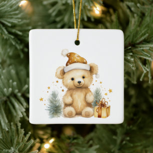 1st Christmas Whimsical Cute Teddy Bear Customised Ceramic Ornament