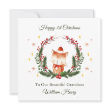 1st Christmas Woodland Fox Wreath Christmas Card