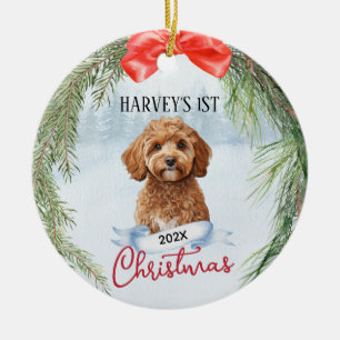 1st Christmas Wreath Cavoodle Cavapoo Cavadoodle Ceramic Ornament