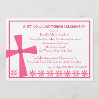 1st Communion Cross and Flowers Invitation