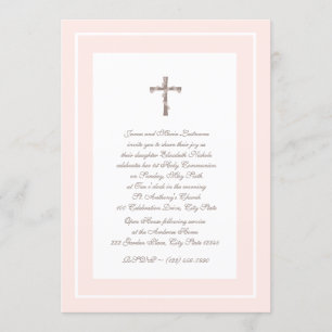 1st Communion Soft Pink and Brown Invitation