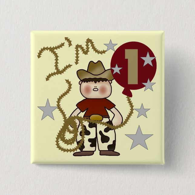 1st Cowboy Birthday Tshirts and Gifts 15 Cm Square Badge (Front)