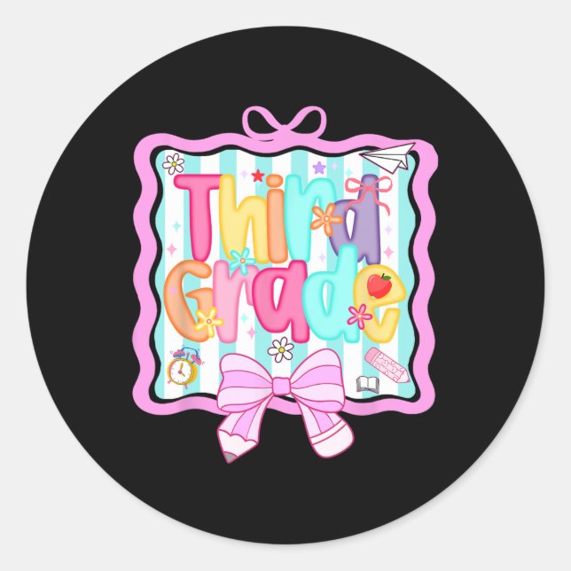 1st Day Of 3rd Grade Preppy Back To School Third G Classic Round Sticker (Front)