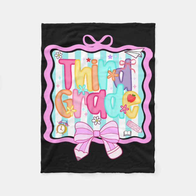 1st Day Of 3rd Grade Preppy Ck To School Third Gra Fleece Blanket (Front)
