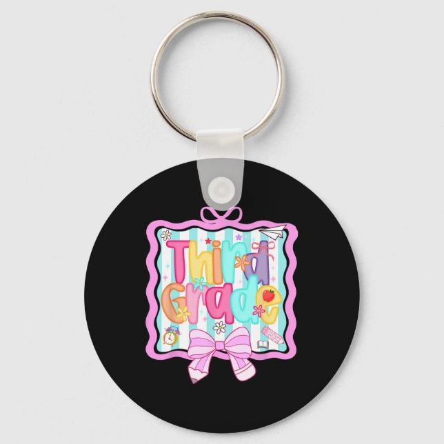 1st Day Of 3rd Grade Preppy Ck To School Third Gra Key Ring (Front)