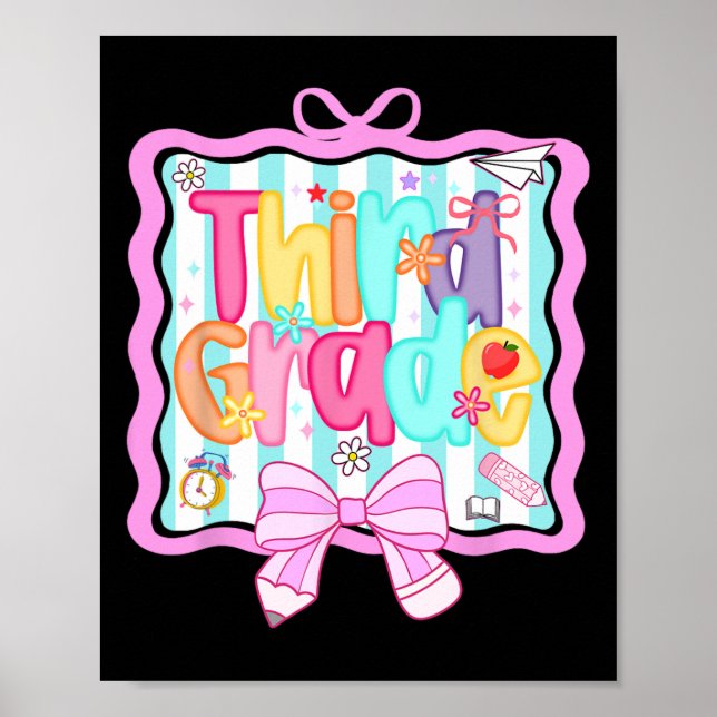 1st Day Of 3rd Grade Preppy Ck To School Third Gra Poster (Front)