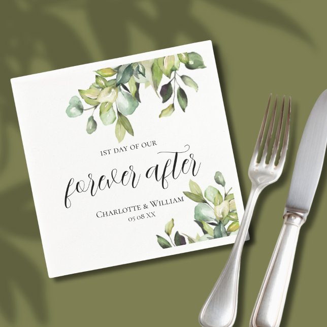1st day of Forever After Elegant Green Botanicals Napkin (Creator Uploaded)