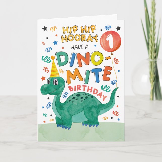 1st Dinosaur Birthday Card | Printable Dinosaur (Front)