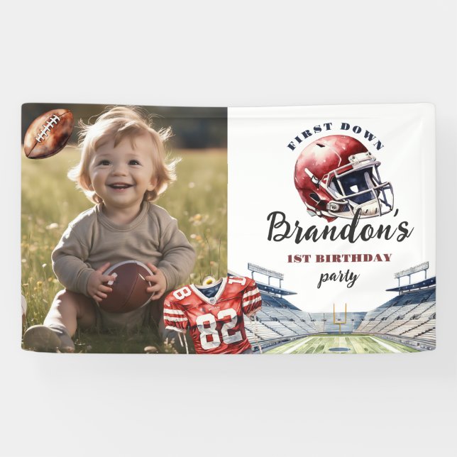 1st Down One Year Old Football Birthday Banner (Horizontal)